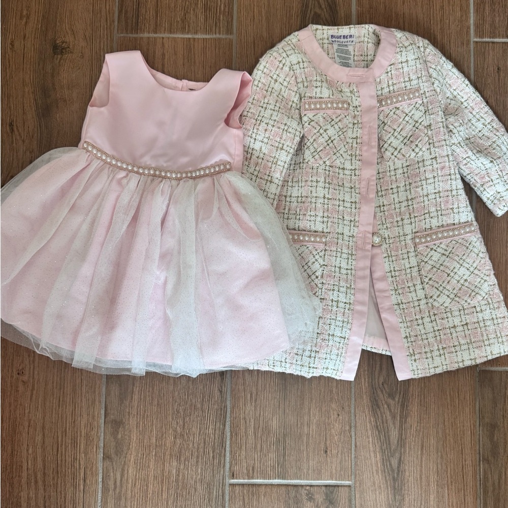Blueberi Boulevard
Toddler Girls Fit-and-Flare Tulle Dress, Tweed Coat, Size 2T